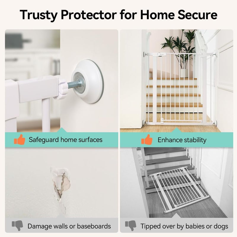 Commomy 4 Pack Baby Gate Wall Protector, Safety Child Gate Extender Wall Cups, Baby Gate Wall Guard for Protect Walls & Doorways from Pet & Dog Gates, Pressure Mounted Gates Extension Kit, White - Image 2